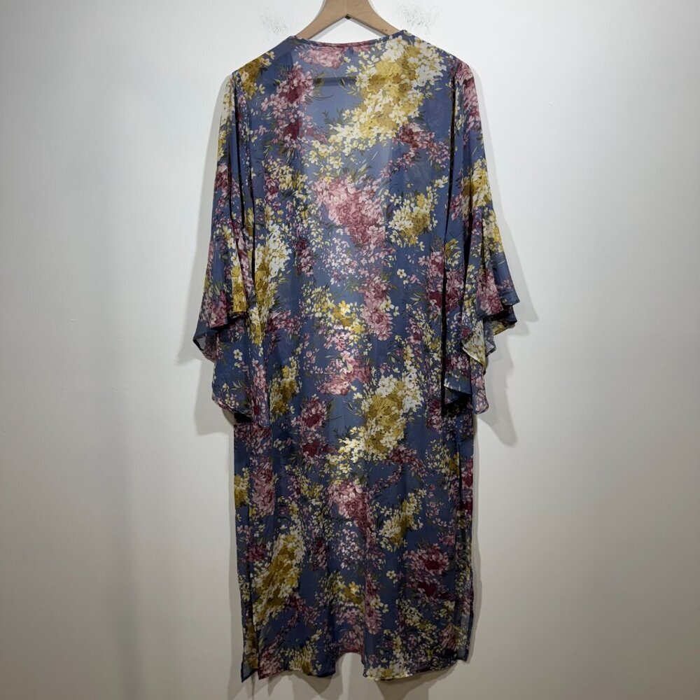 Umgee Floral Sheer Long Kimono Duster Cardigan Womens M Cover Up - Picture 4 of 6